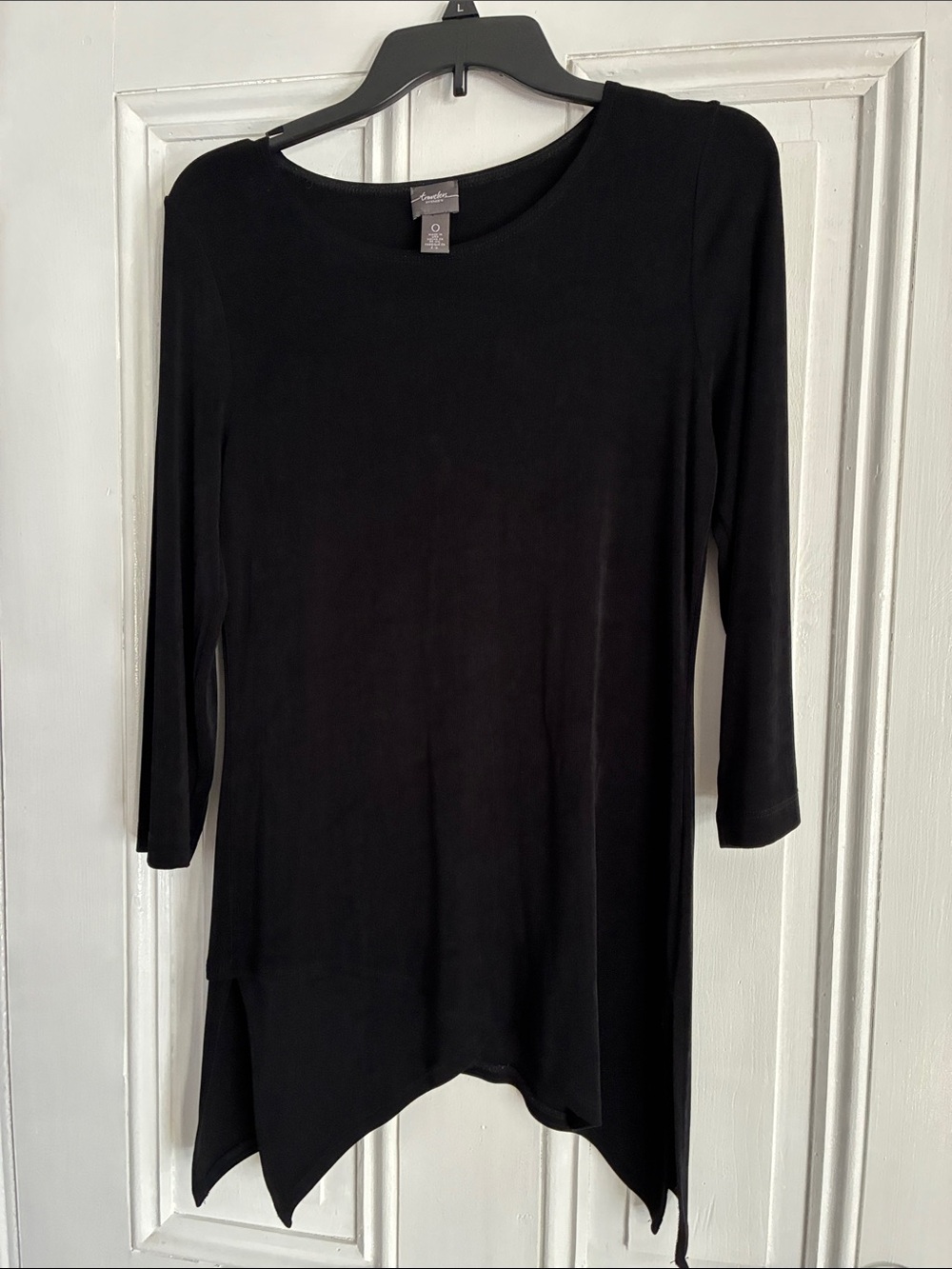 Chico's Black Asymmetric-Hem 3/4 Sleeve Tunic